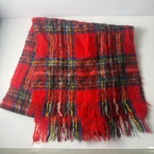 Glentana Mohair Scarf Made In Scotland 72X16 Red Tartan Plaid Weave Vintage EUC